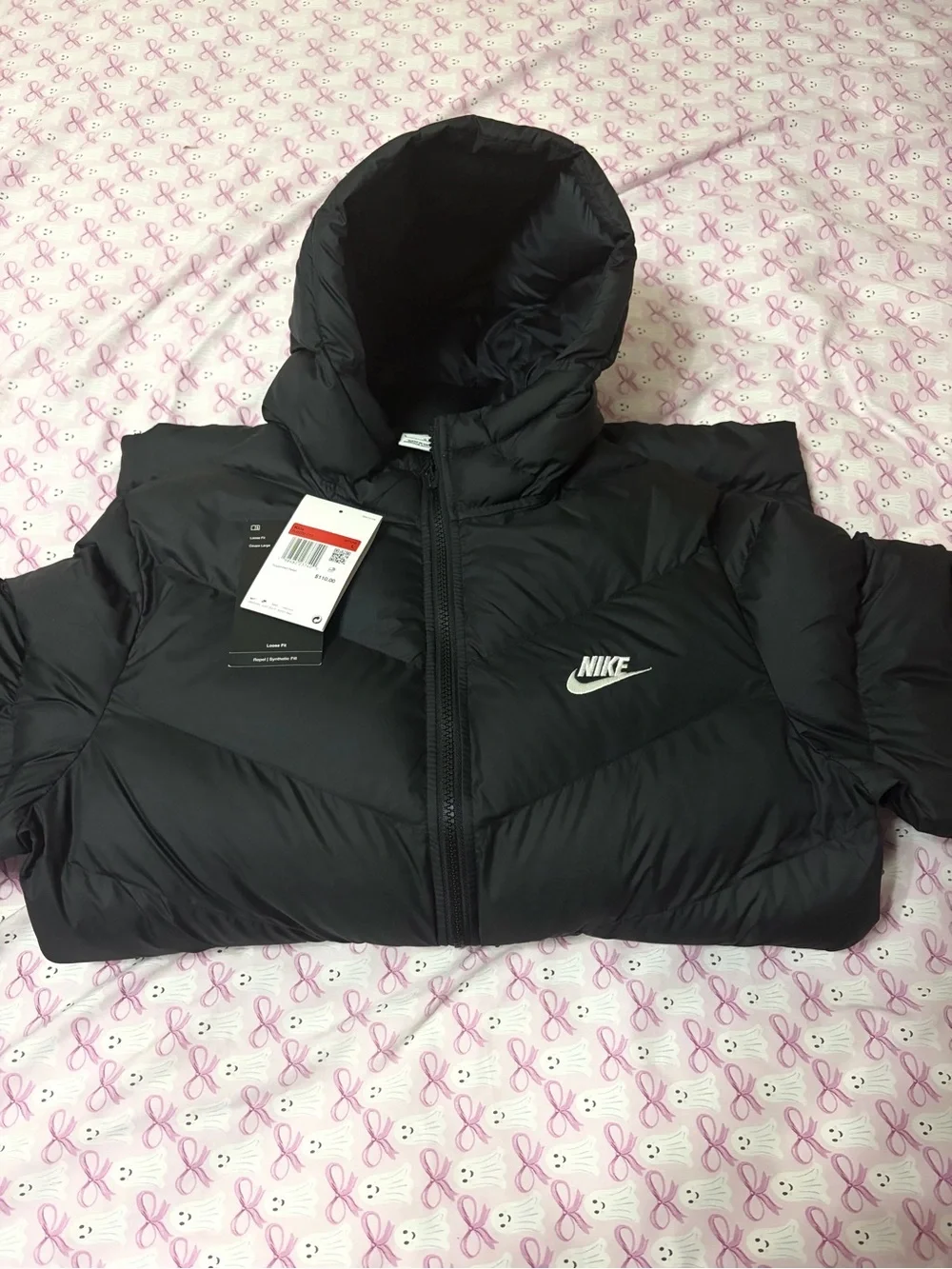 Nike Women's Black Quilted Puffer Jacket with Hood